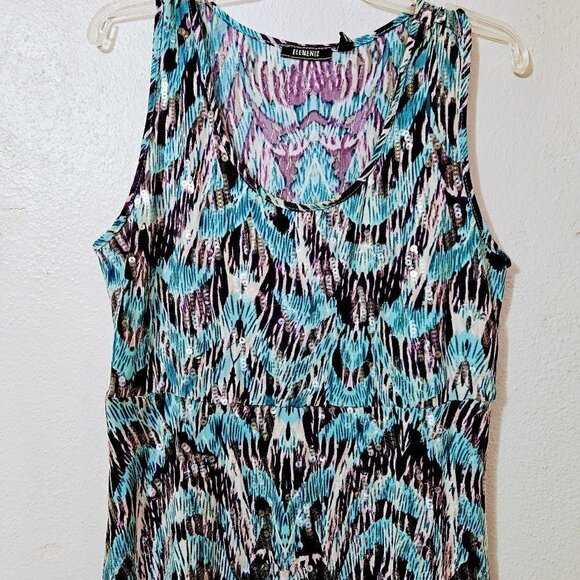 Elementz Sequined Teal Purple- White Glamorous Woman's Maxi Evening Dress SZ L - Picture 2 of 7